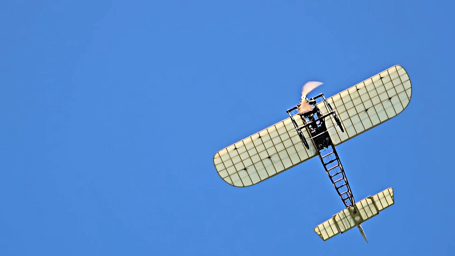 Large scale flying model of the XI monoplane with which Louis Blériot flew across the English Channel from Calais to Dover in 1909.