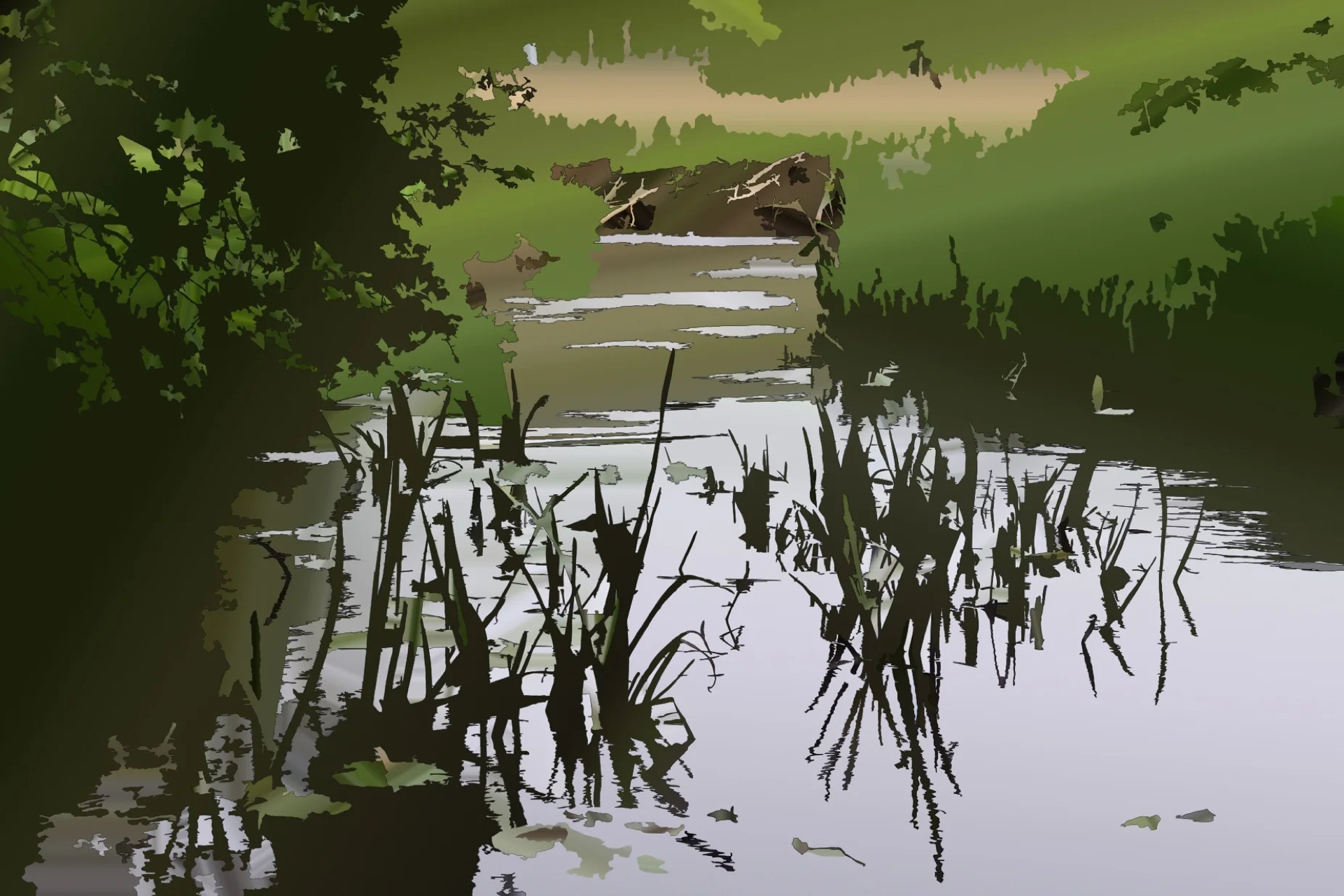 Beaver dam in a ditch with aquatic plants in front. Drenthe, the Netherlands