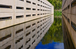 Waterloopbos, place to see around 30 famous waterworks, test ground on scale. Flevoland, Netherlands.