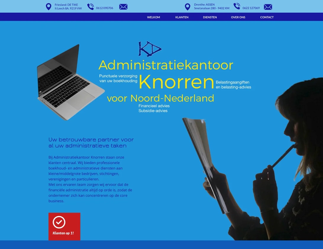 Homepage of the website of Administratiekantoor Knorren  in Assen en De Tike