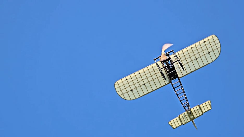 Large scale model of the XI monoplane with which Louis Blériot flew across the English Channel from Calais to Dover in 1909.