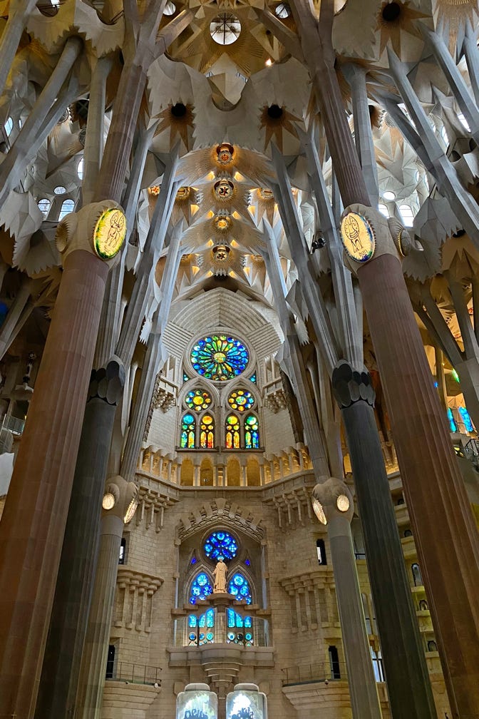 Inside the Sagrada Familia by Antoni Gaudi in Barcelona